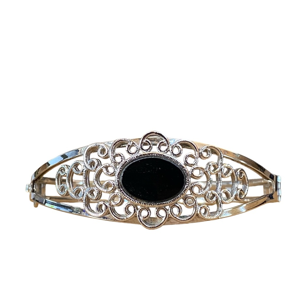 Elegant Black Agate and Silver Bracelet Vintage